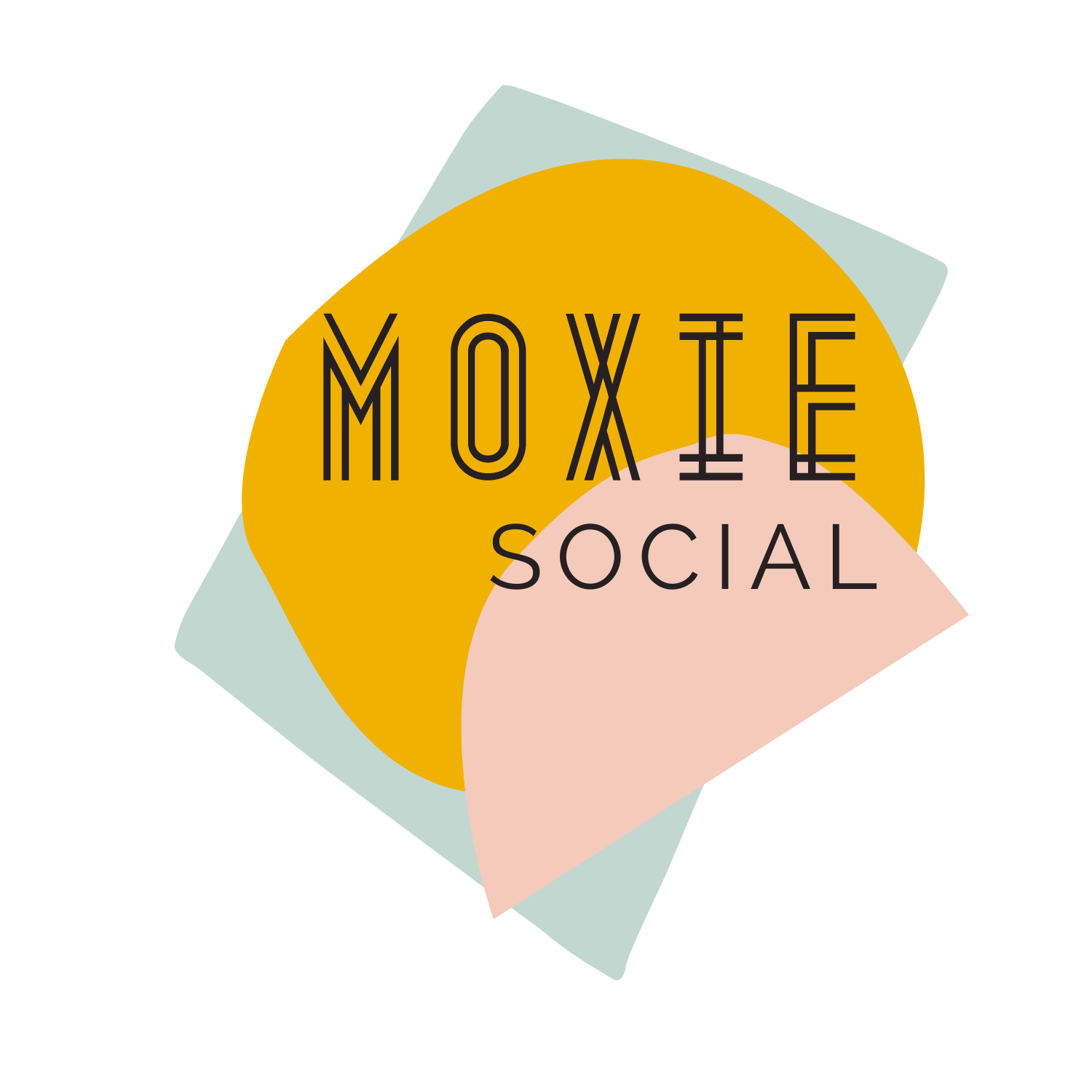 Moxie Social logo: a wordmark on cream, yellow, and teal colored blocks